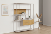 Load image into Gallery viewer, Seaford Large Bookcase Shelving Unit With 2 Drawers Grey Steel 135x35x185 cm

