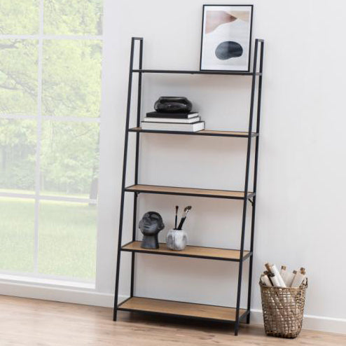 Seaford Angle Bookcase Wall Shelving Unit In Oak 77x36x175 cm