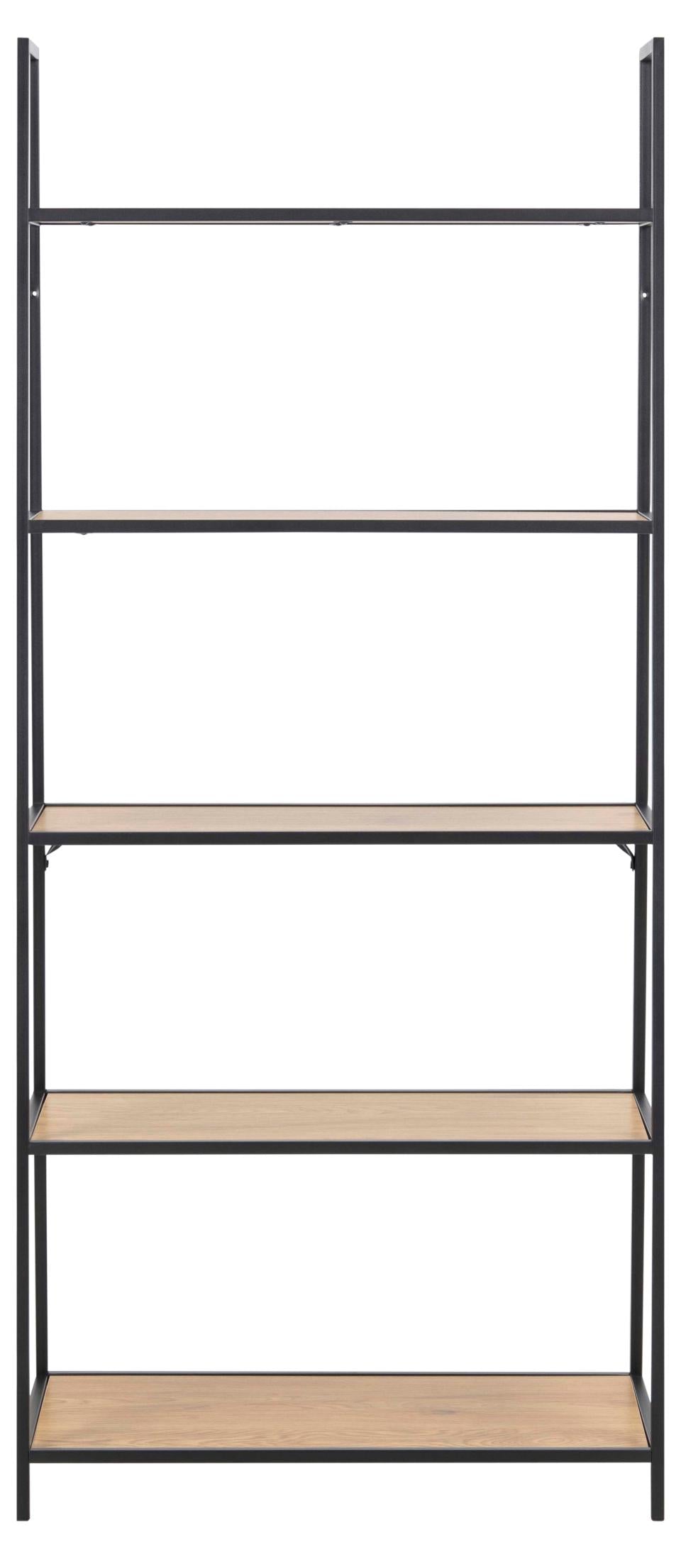 Seaford Angle Bookcase Wall Shelving Unit In Oak 77x36x175 cm