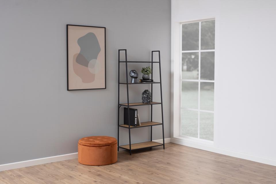 Seaford Angle Bookcase Wall Shelving Unit In Oak 77x36x175 cm