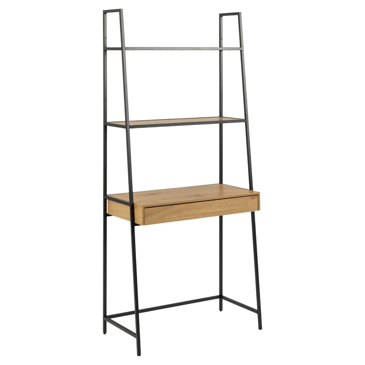 Seaford Angle Bookcase Wall Shelving Unit With Drawer In Oak 77x36x175 cm