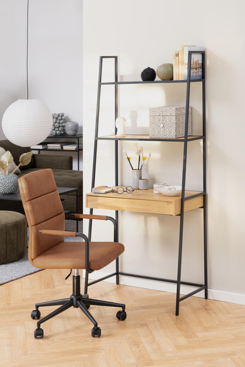 Seaford Angle Bookcase Wall Shelving Unit With Drawer In Oak 77x36x175 cm