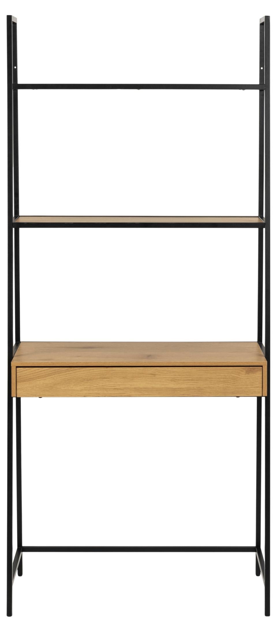 Seaford Angle Bookcase Wall Shelving Unit With Drawer In Oak 77x36x175 cm