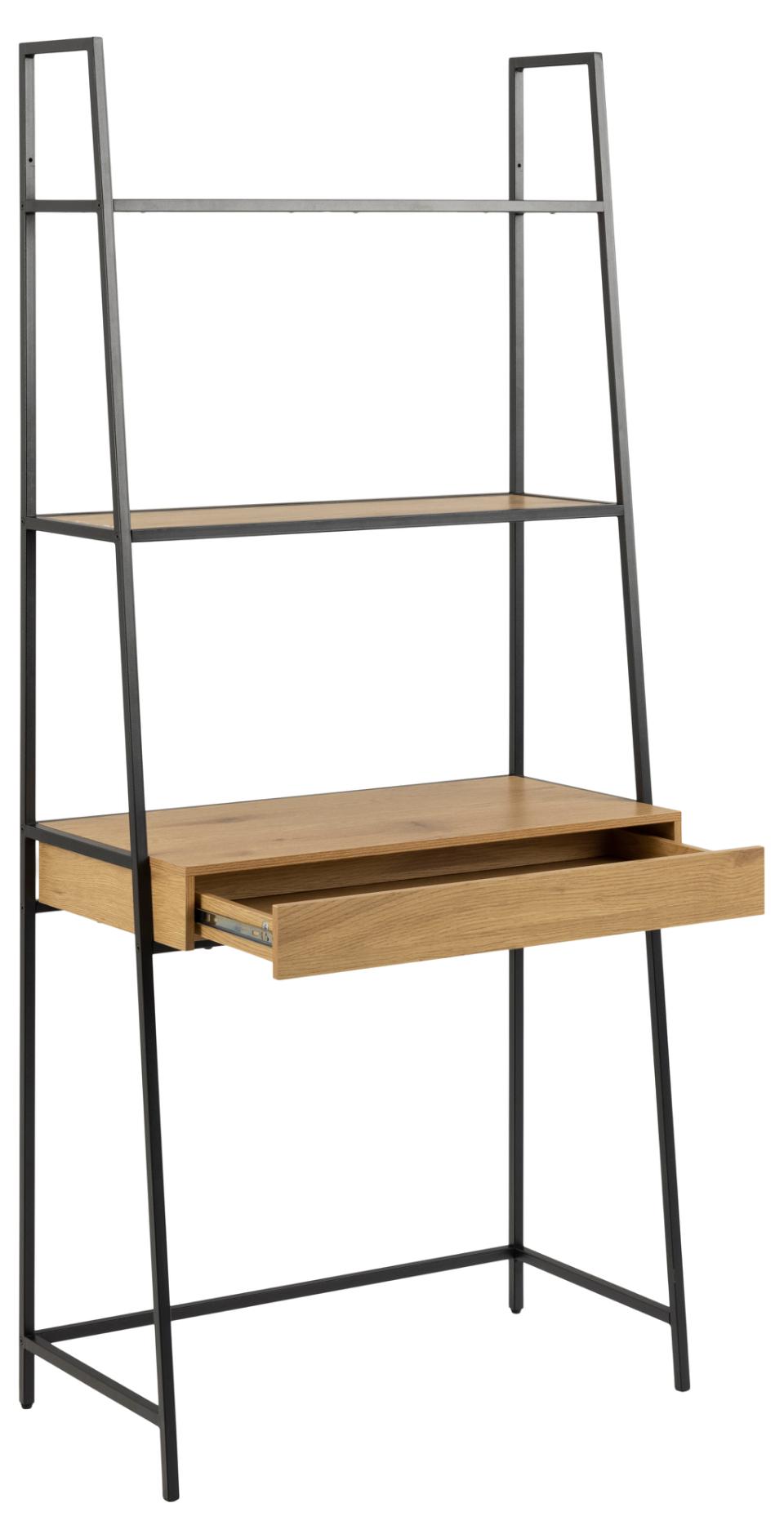 Seaford Angle Bookcase Wall Shelving Unit With Drawer In Oak 77x36x175 cm
