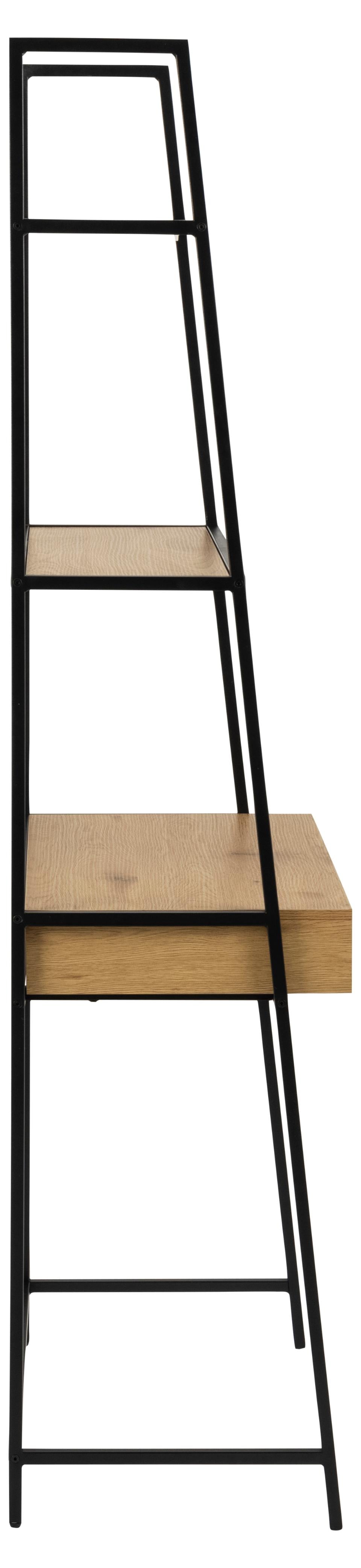 Seaford Angle Bookcase Wall Shelving Unit With Drawer In Oak 77x36x175 cm
