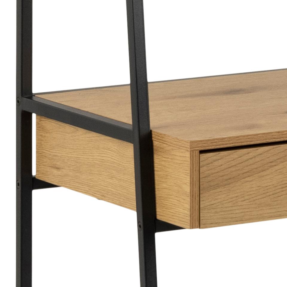 Seaford Angle Bookcase Wall Shelving Unit With Drawer In Oak 77x36x175 cm