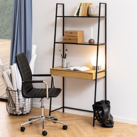 Seaford Angle Bookcase Wall Shelving Unit With Drawer In Oak 77x36x175 cm