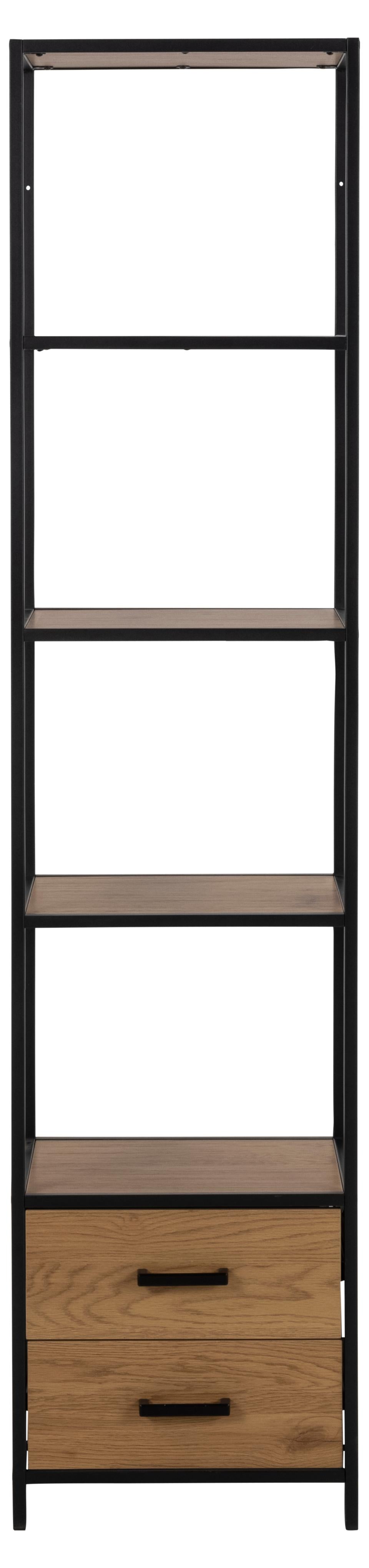 Seaford Tall Bookcase Shelving Unit With 3 Shelves 2 Drawers In Oak 42x35x185 cm