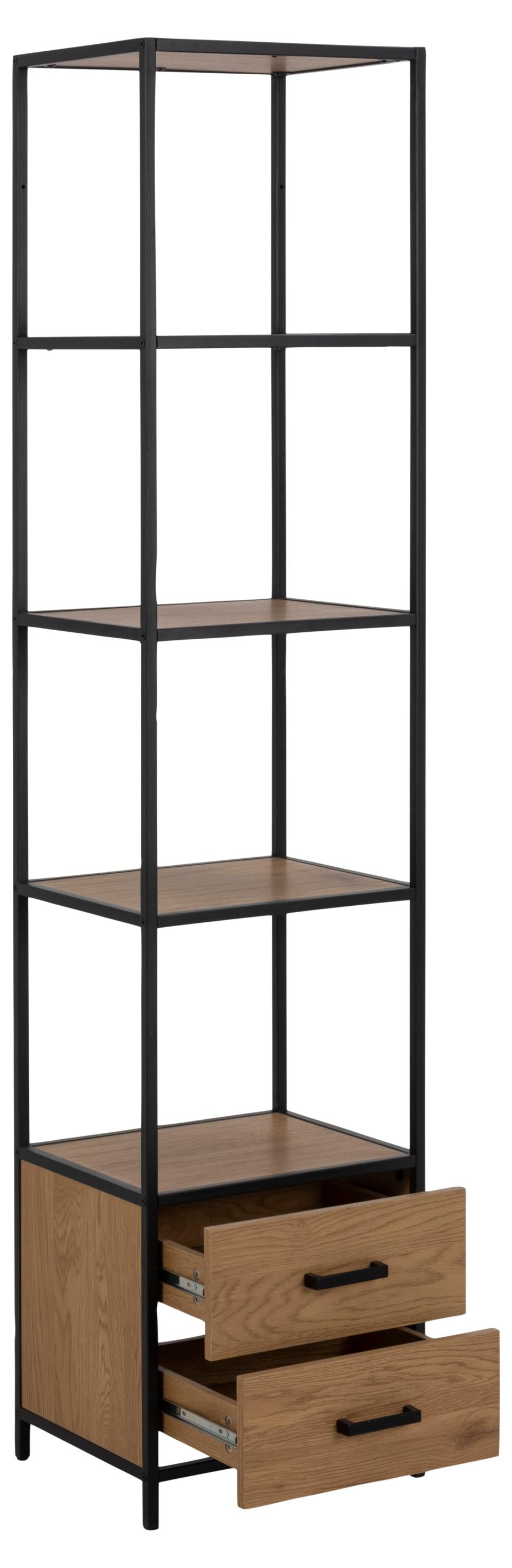 Seaford Tall Bookcase Shelving Unit With 3 Shelves 2 Drawers In Oak 42x35x185 cm