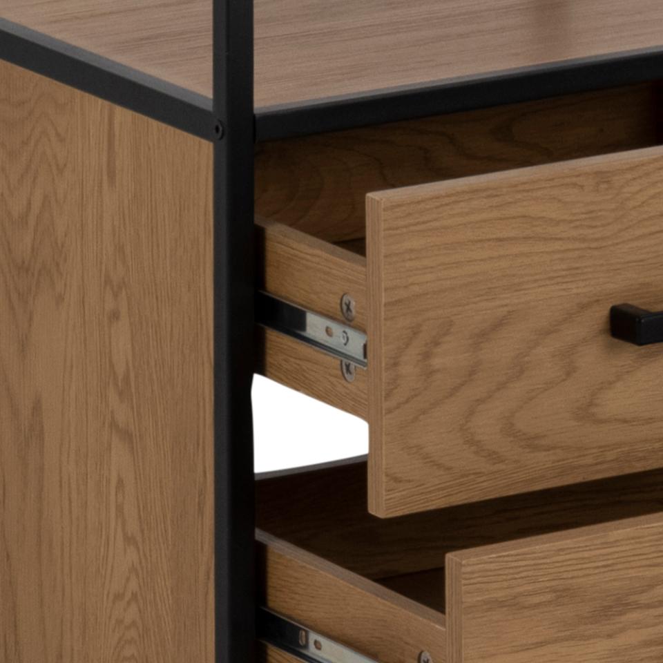 Seaford Tall Bookcase Shelving Unit With 3 Shelves 2 Drawers In Oak 42x35x185 cm