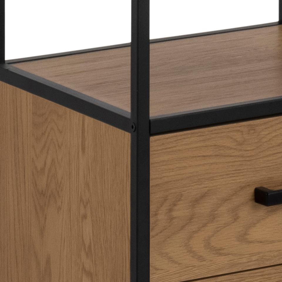 Seaford Tall Bookcase Shelving Unit With 3 Shelves 2 Drawers In Oak 42x35x185 cm