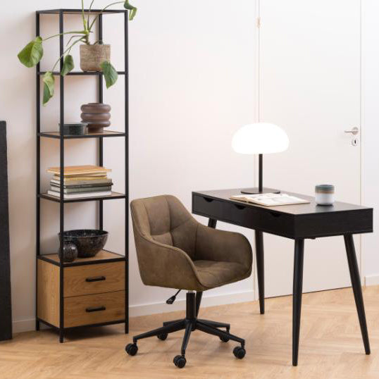 Seaford Tall Bookcase Shelving Unit With 3 Shelves 2 Drawers In Oak 42x35x185 cm