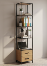 Load image into Gallery viewer, Seaford Tall Bookcase Shelving Unit With 3 Shelves 2 Drawers In Oak 42x35x185 cm

