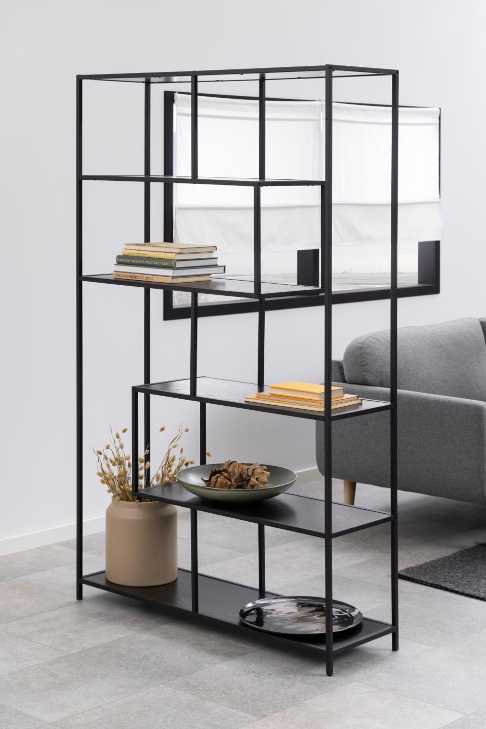 Seaford Large Bookcase Shelving Storage Unit In Black 114x35x185 cm