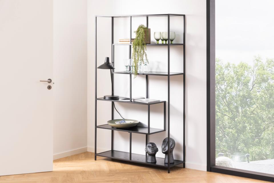Seaford Large Bookcase Shelving Storage Unit In Black 114x35x185 cm