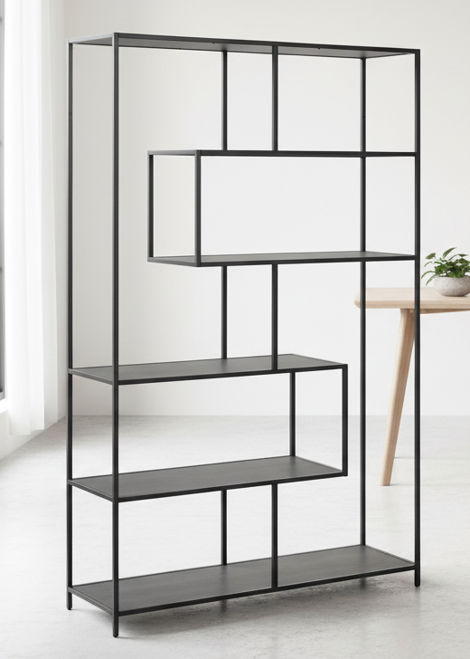 Seaford Large Bookcase Shelving Storage Unit In Black 114x35x185 cm