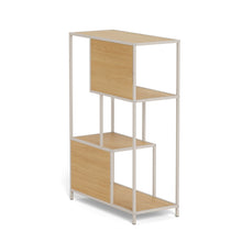 Load image into Gallery viewer, Seaford Stylish 2 Panel Bookcase Shelf Unit In Grey With Brown Wood Shelves And Metal Frame 114x35x78 cm
