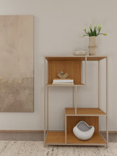 Load image into Gallery viewer, Seaford Stylish 2 Panel Bookcase Shelf Unit In Grey With Brown Wood Shelves And Metal Frame 114x35x78 cm

