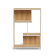 Load image into Gallery viewer, Seaford Stylish 2 Panel Bookcase Shelf Unit In Grey With Brown Wood Shelves And Metal Frame 114x35x78 cm

