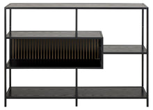 Load image into Gallery viewer, Seaford Stylish Panel Bookcase Shelf Unit In Black With Wood Shelves And Metal Frame 114x35x78 cm
