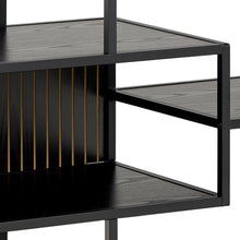 Load image into Gallery viewer, Seaford Stylish Panel Bookcase Shelf Unit In Black With Wood Shelves And Metal Frame 114x35x78 cm
