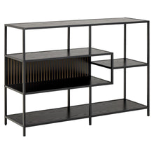 Load image into Gallery viewer, Seaford Stylish Panel Bookcase Shelf Unit In Black With Wood Shelves And Metal Frame 114x35x78 cm
