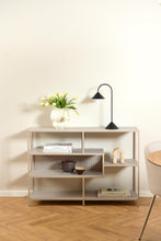 Load image into Gallery viewer, Seaford Stylish Panel Bookcase Shelf Unit In Grey With Wood Shelves And Metal Frame 114x35x78 cm
