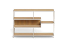 Load image into Gallery viewer, Seaford Stylish Panel Bookcase Shelf Unit In Grey With Brown Wood Shelves And Metal Frame 114x35x78 cm

