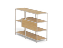 Load image into Gallery viewer, Seaford Stylish Panel Bookcase Shelf Unit In Grey With Brown Wood Shelves And Metal Frame 114x35x78 cm
