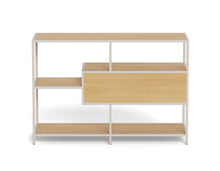 Load image into Gallery viewer, Seaford Stylish Panel Bookcase Shelf Unit In Grey With Brown Wood Shelves And Metal Frame 114x35x78 cm

