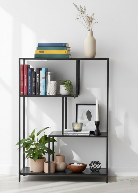 Seaford Bookcase Shelving Storage Unit With 3 Shelves In Black 77x35x114 cm
