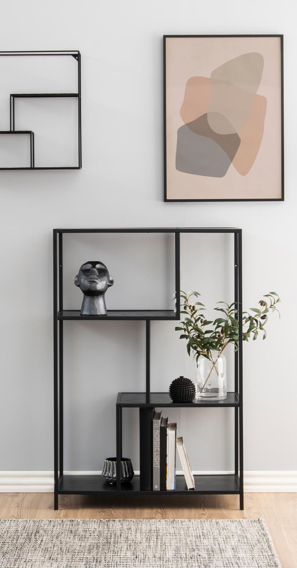 Seaford Bookcase Shelving Storage Unit With 3 Shelves In Black 77x35x114 cm