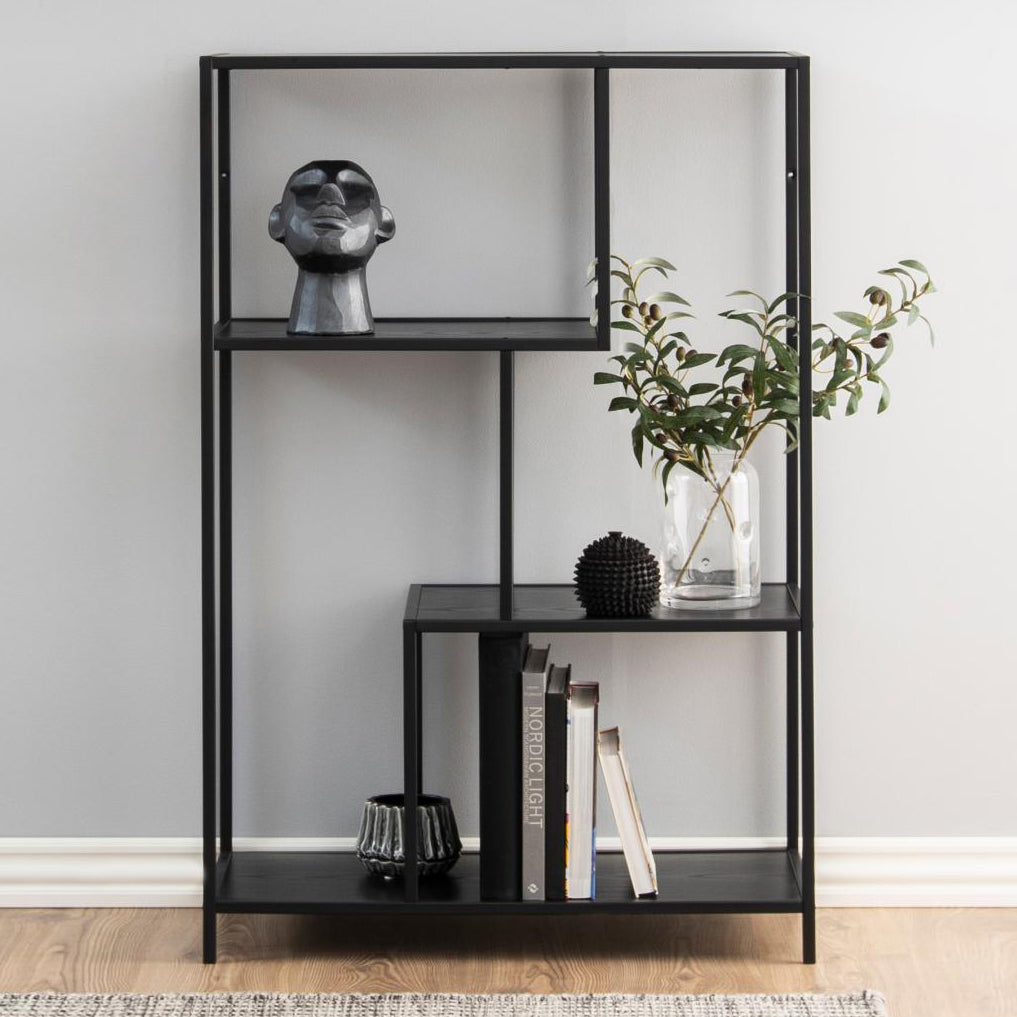 Seaford Bookcase Shelving Storage Unit With 3 Shelves In Black 77x35x114 cm