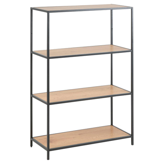 Seaford Bookcase Free Standing Storage Shelf Unit With Oak Shelves 77x35x114 cm