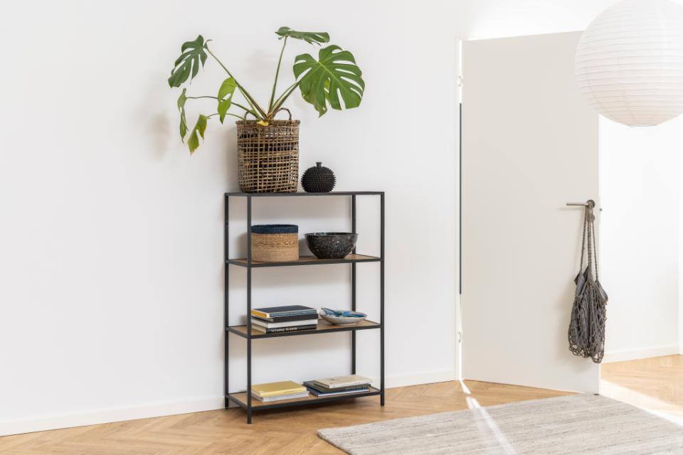 Seaford Bookcase Free Standing Storage Shelf Unit With Oak Shelves 77x35x114 cm