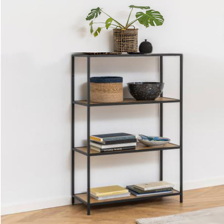 Seaford Bookcase Free Standing Storage Shelf Unit With Oak Shelves 77x35x114 cm