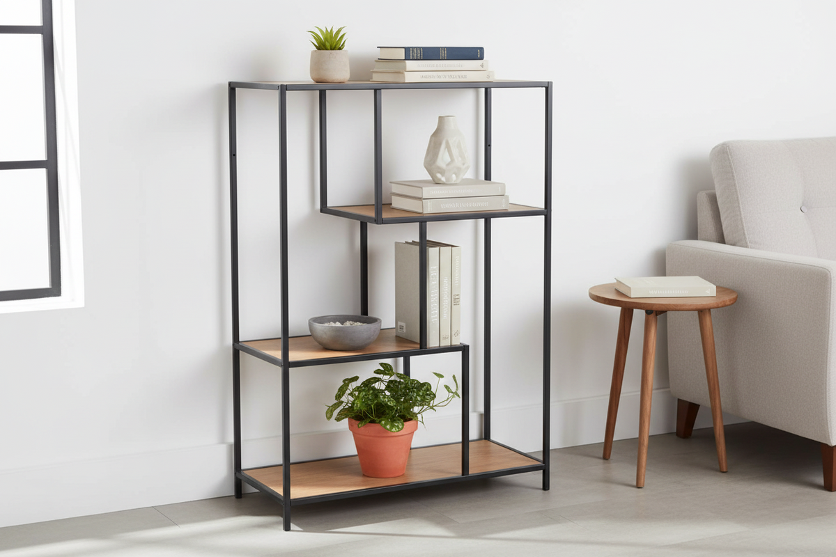 Seaford Bookcase Shelving Storage Unit With 3 Shelves In Oak 77x35x114 cm