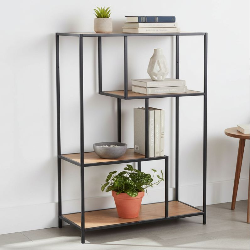 Seaford Bookcase Shelving Storage Unit With 3 Shelves In Oak 77x35x114 cm