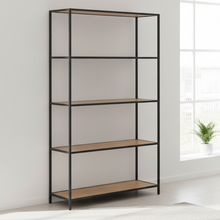 Load image into Gallery viewer, Seaford Tall Bookcase Shelving Unit With Oak Shelves And Metal Frame 77x35x150 cm
