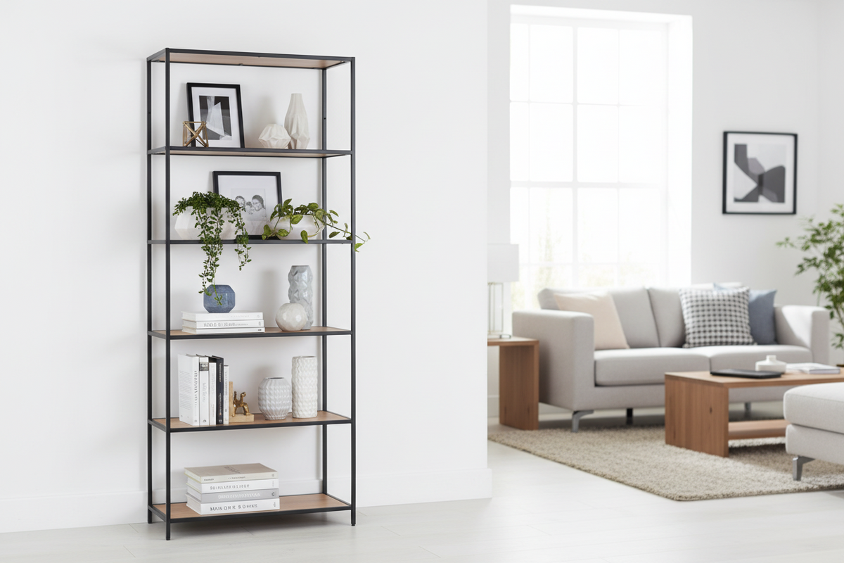 Seaford Tall Bookcase Shelving Storage Unit In Oak 77x35x185 cm