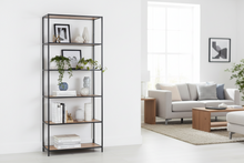 Load image into Gallery viewer, Seaford Tall Bookcase Shelving Storage Unit In Oak 77x35x185 cm
