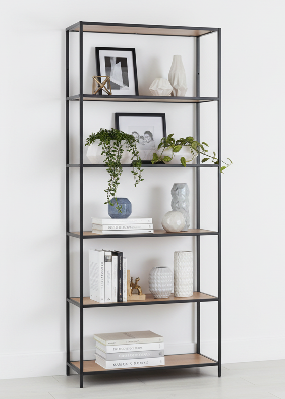 Seaford Tall Bookcase Shelving Storage Unit In Oak 77x35x185 cm