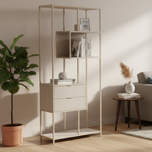 Load image into Gallery viewer, Seaford Bookcase Tall Shelving 2 Drawer Unit With 4 Shelves In Grey 185x77x35cm
