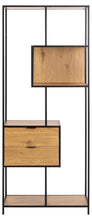 Load image into Gallery viewer, Seaford Bookcase Tall Shelving 2 Drawer Unit With 4 Shelves Brown Oak 185x77x35xcm
