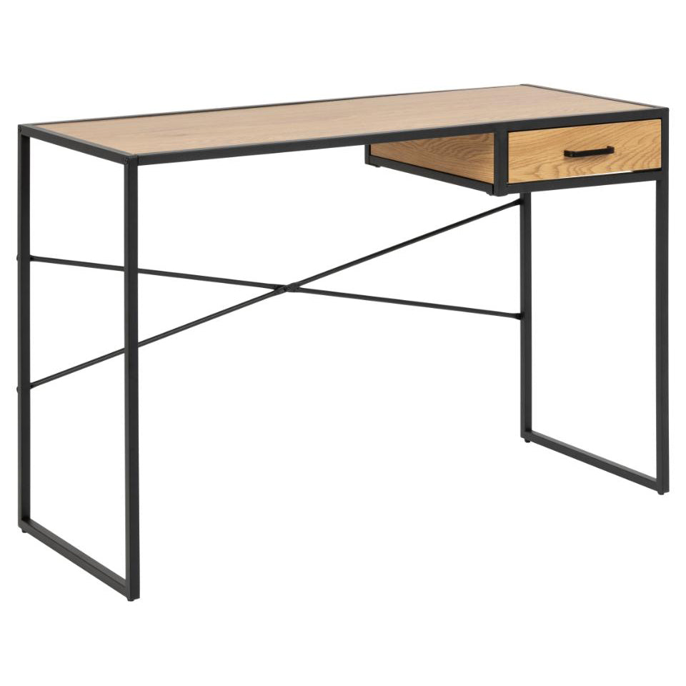 Seaford Rectangular Office Desk With Drawer And Metal Base 110x45cm