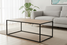 Load image into Gallery viewer, Modern living room with a coffee table, gray sofa, and plant.

