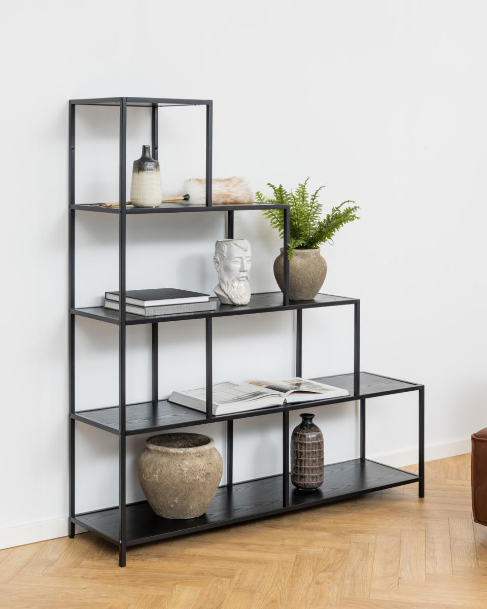 Seaford Steps Bookcase Shelving Storage Unit In Black 135x35x150 cm