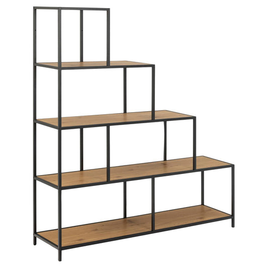Seaford Steps Bookcase Shelving Storage Unit In Oak 135x35x150 cm