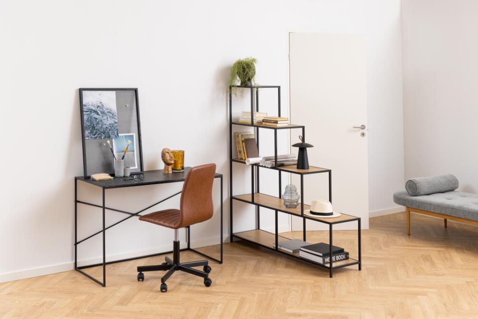 Seaford Steps Bookcase Shelving Storage Unit In Oak 135x35x150 cm