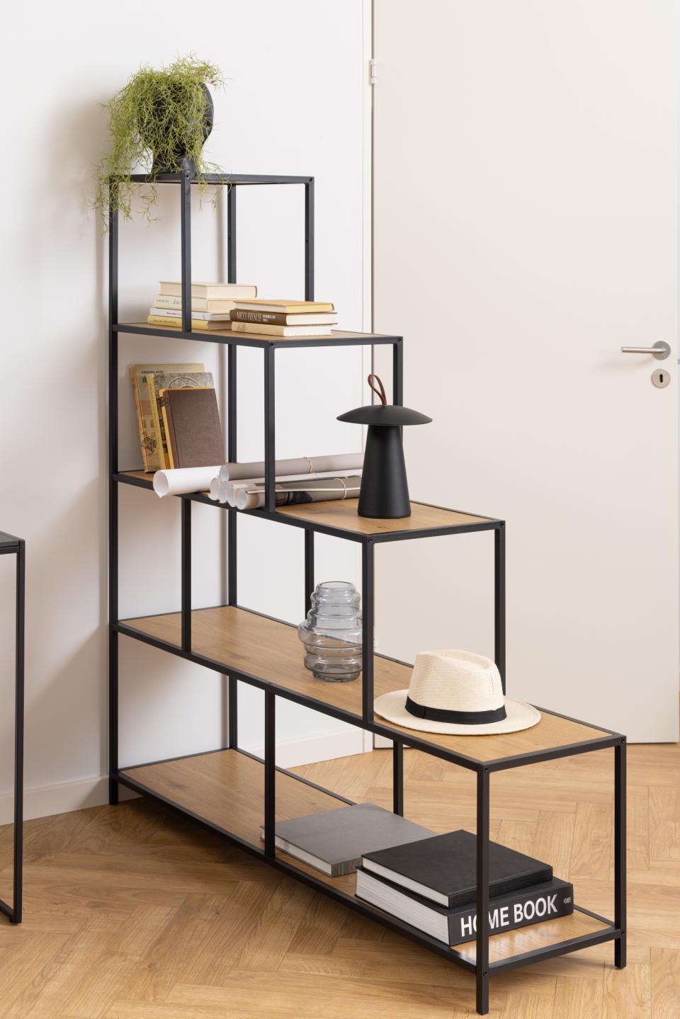 Seaford Steps Bookcase Shelving Storage Unit In Oak 135x35x150 cm